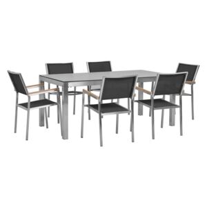 Zestaw ogrodowy stół HPL z betonowym wykończeniem i 6 krzeseł czarnych GROSSETO