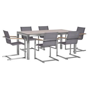Zestaw ogrodowy stół z HPL z dębowym wykończeniem i 6 krzeseł szarych GROSSETO / COSOLETO