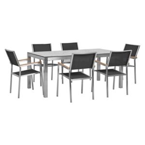 Zestaw ogrodowy stół HPL z marmurowym wykończeniem i 6 krzeseł czarnych GROSSETO