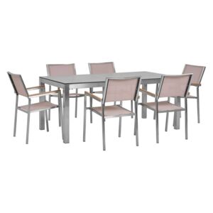 Zestaw ogrodowy stół HPL z betonowym wykończeniem i 6 krzeseł beżowych GROSSETO