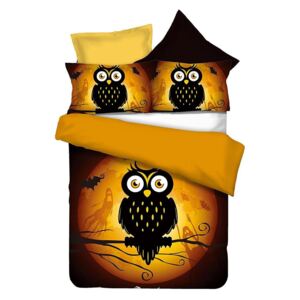Komplet pościeli Owls Ghoststory, czarno-pomarańczowy, 135x200 cm + poszewka, 80x80 cm