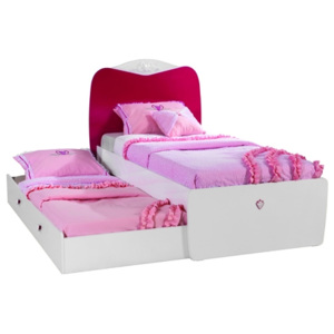Łóżko dziewczęce Yakut z płyty wiórowej, z szufladą, biało - ciemnoróżowe, 190x90 cm