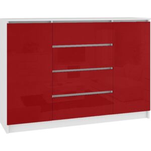 Komoda K140, 2 drzwi, 4 szuflady, czerwona wysoki połysk, 138x40x99 cm