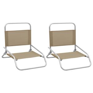 Składane krzesła plażowe, 2 szt., kolor taupe, obite tkaniną
