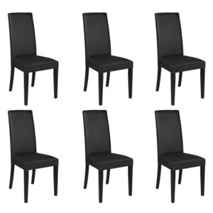 Komplet 6 krzeseł TACOMA - Czarna ekoskóra + czarne nogi