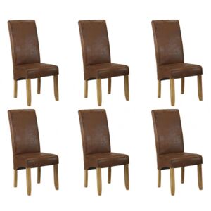 Komplet 6 krzeseł SANTOS - Mikrofibra imitująca postarzaną skórę - Jasne drewniane nogi