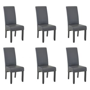 Komplet 6 krzeseł ROVIGO - Szara ekoskóra mat - Czarne drewniane nogi