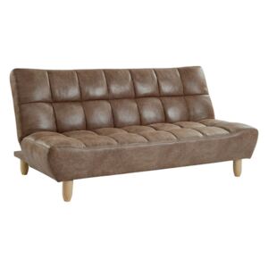 3-osobowa sofa rozkładana clic-clac z postarzanej mikrofibry — ESTEBAN — czekoladowy vintage