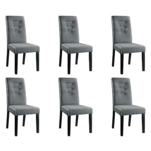 Zestaw 6 krzeseł GABELLE – tkanina, nogi z drewna kauczukowego – kolor szary