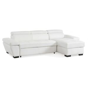 Sofa narożna rozkładana ze skóry JONOVA - Biały - Narożnik prawostronny