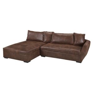Sofa narożna rozkładana z postarzonej mikrofibry ROMANE - Czekoladowy vintage - Narożnik lewostronny