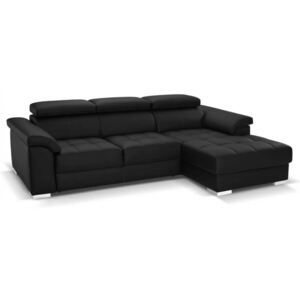 Rozkładana sofa narożna ze skóry wysokiej jakości EXPERIENCIA - Czarny - Narożnik prawostronny
