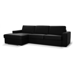 Rozkładana sofa narożna z ekspresowym mechanizmem rozkładania ze skóry najwyższej jakości DELECTEA. Czarny - Narożnik lewostronny