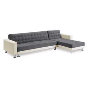 Rozkładana sofa narożna dwustronna z tkaniny i materiału skóropodobnego WILLIS - Biały/szary