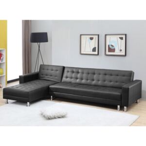 Rozkładana sofa narożna dwustronna z materiału skóropodobnego WILLIS - Czarny