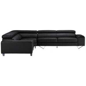 Symetryczna sofa narożna ze skóry bawolej ARONE - Czarny