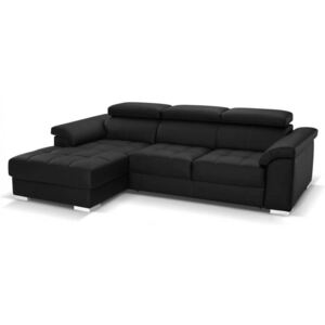 Rozkładana sofa narożna z ekspresowym mechanizmem rozkładania ze skóry najwyższej jakości EXPERIENCIA - Czarny - Narożnik lewostronny