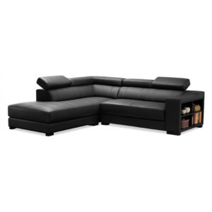 Sofa narożna ze skóry LEEDS - Czarny - Narożnik lewostronny