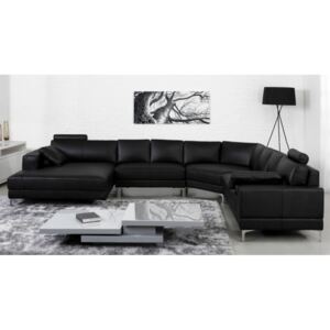 Duża sofa 7-osobowa ze skóry o wysokiej jakości DONATELLO II - Czarny - Narożnik lewostronny