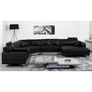 Duża sofa 7-osobowa ze skóry o wysokiej jakości DONATELLO II - Czarny - Narożnik prawostronny