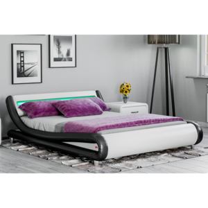 Łóżko tapicerowane z materacem 160x200 114 led biało-czarne