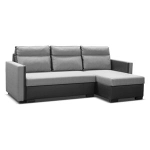 Narożna i dwustronna sofa rozkładana SOUDEL z tkaniny i ekoskóry - Kolor szary i czarny
