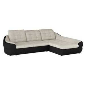 Narożna rozkładana sofa z tkaniny i ekoskóry FAREZ - Kolor czarny i beżowy - Narożnik prawostronny
