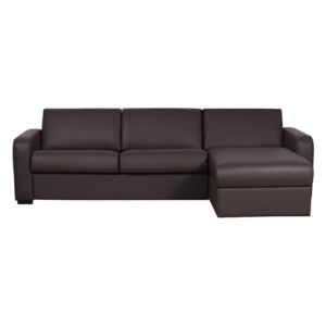 Narożna rozkładana sofa ze skóry BEVIS - kolor czekoladowy - Narożnik prawostronny