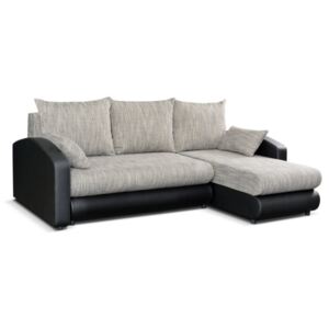 Narożna sofa rozkładana PIANA dwustronna ze skóry ekologicznej i tkaniny – Kolor ciemnoszaro-czarny