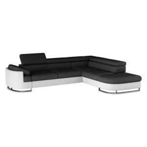 Narożna rozkładana sofa z tkaniny i ekoskóry MYSEN - Kolor antracytowy i biały - Narożnik prawostronny
