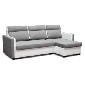 Narożna i dwustronna sofa rozkładana SOUDEL z tkaniny i ekoskóry - Kolor szary i biały