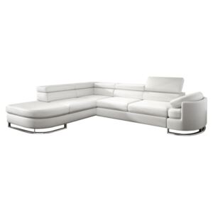 Narożna sofa rozkładana MYSEN — biała — lewoskrętna — ze skóry syntetycznej