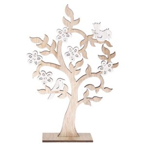 Drewniana dekoracja Kwitnące drzewo z ptaszkami, 19,5 x 29,5 cm