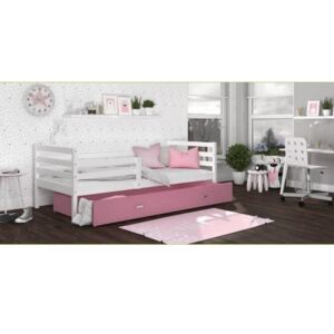 Łóżko z szufladą JACEK 190x80cm, kolor biało-różowy