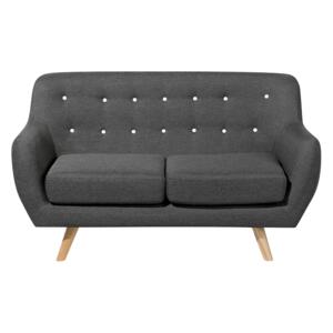 Sofa 2-osobowa ciemnoszara pikowana nóżki jasne drewno skandynawski design minimalistyczna