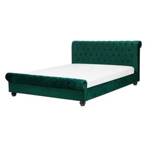 Łóżko ze stelażem zielone welurowe 180 x 200 cm z zagłówkiem pikowane styl glamour
