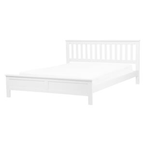 Łóżko ze stelażem białe drewniana rama 180 x 200 cm niskie wezgłowie minimalistyczny design