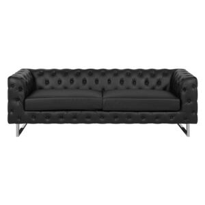 Sofa czarna ekoskóra 3-osobowa pikowana glamour