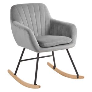 Fotel bujany szary tapicerowany welurem metalowe nóżki drewniane płozy retro design