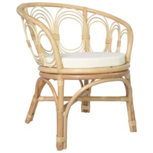 Krzesło stołowe z poduszką, naturalny rattan i len