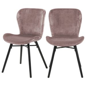 SELSEY Zestaw dwóch krzeseł tapicerowanych Glena różowe na czarnych nóżkach