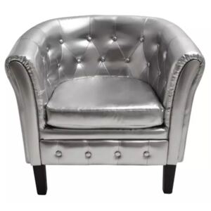 Półokrągły fotel ze skóry syntetycznej, srebrny