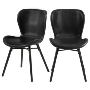 SELSEY Zestaw dwóch krzeseł tapicerowanych Glena czarne z ekoskóry na czarnych nóżkach