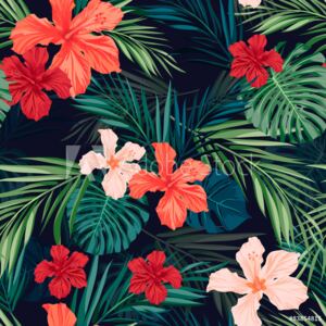 Fototapeta tropikalne kwiaty na ciemnym tle