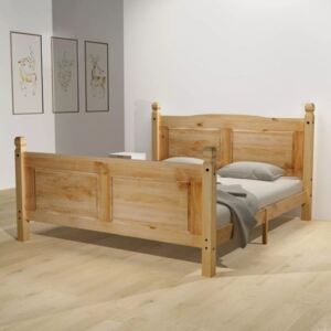 Drewniane łózko z materacem, brązowo-białe, 160x200 cm