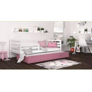 Łóżko podwójne wysuwane z szufladą JACEK 190x80cm, kolor biało-różowy