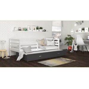 Łóżko podwójne wysuwane z szufladą JACEK 190x80cm, kolor biało-szary