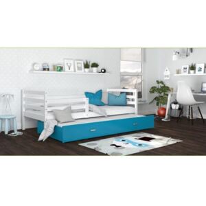 Łóżko podwójne wysuwane z szufladą JACEK 190x80cm, kolor biało-niebieski