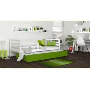 Łóżko podwójne wysuwane z szufladą JACEK 190x80cm, kolor biało-zielony
