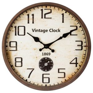 Zegar ścienny do salonu, kuchni, wskazówkowy, brązowy w starym stylu, Ø 30 cm